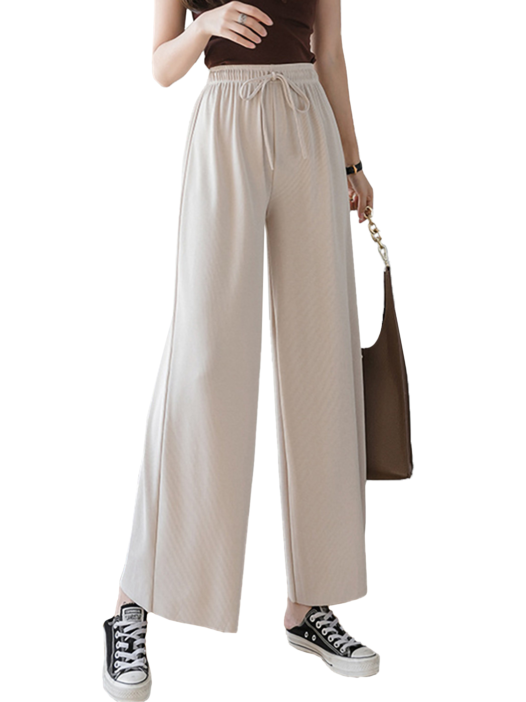 Hot Women's Casual Loose Wide Leg Crop Sweatpant Pull On Dress Pants | eBay
