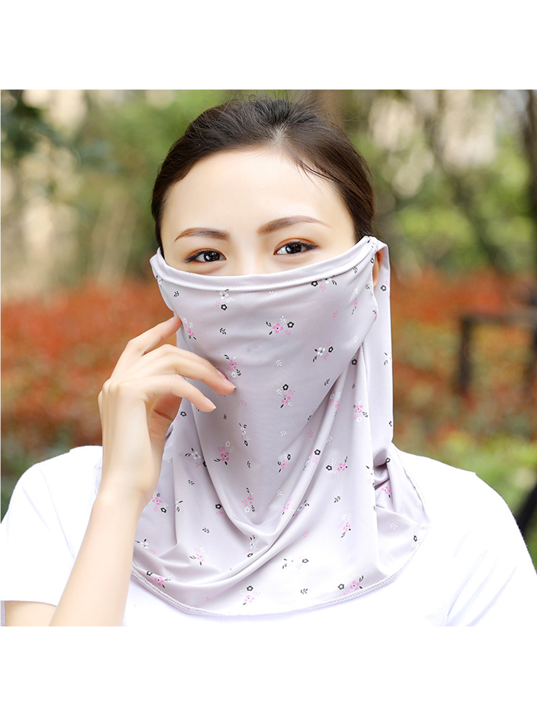 Women Ice Silk Scarf Floral Outdoor Face Mask Protective Breathable ...