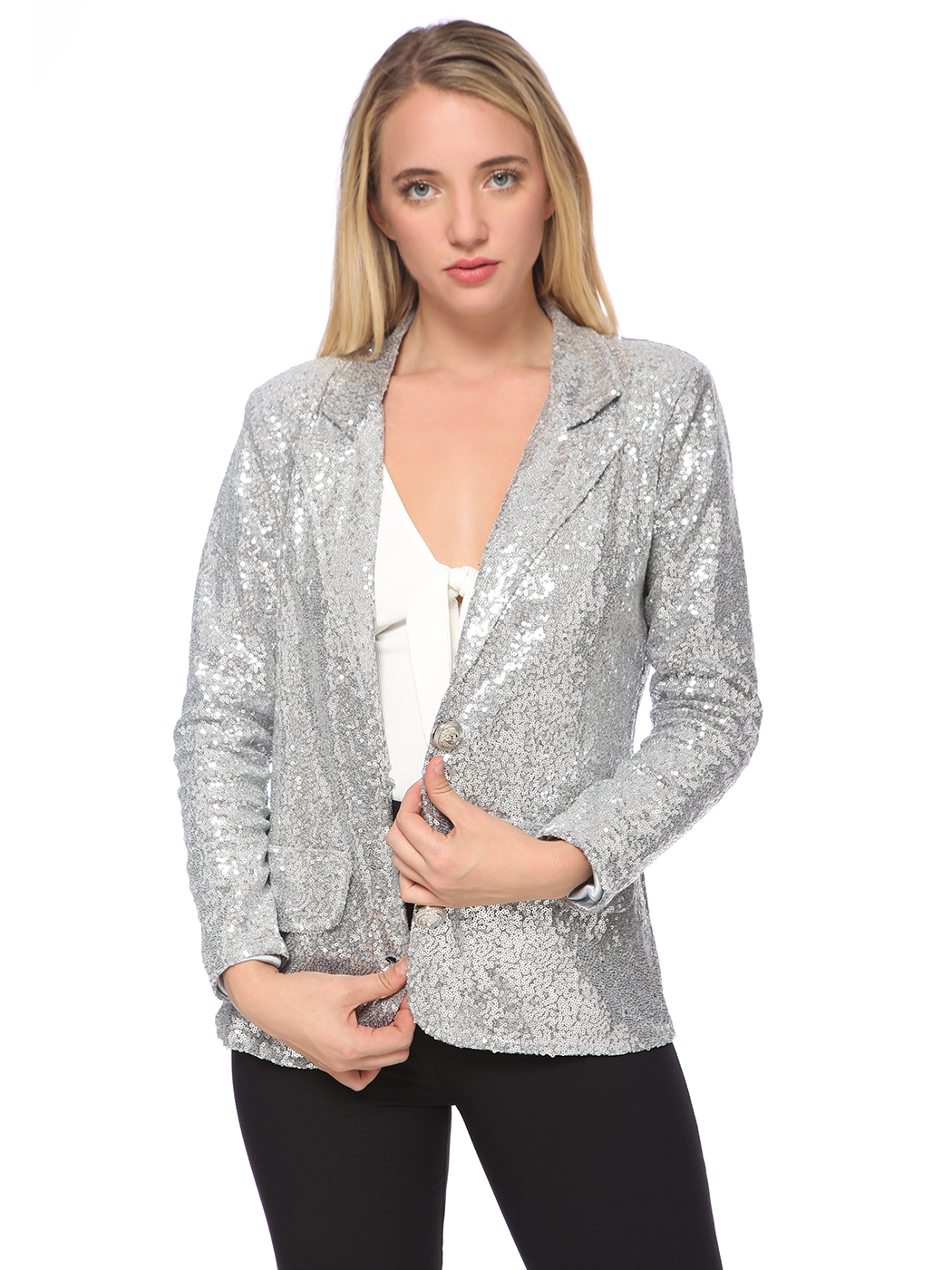 Anna-Kaci Evening Sparkle Sequins Open Front Long Sleeve Blazer Jacket ...