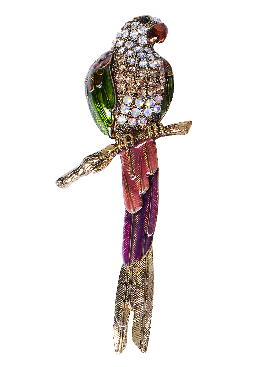 Alilang Multicolor Enamel Painted Pirate Tropical Perch Parrot Bird Rhinestone Crystal Pin Brooch: Brooches And Pins: Jewelry